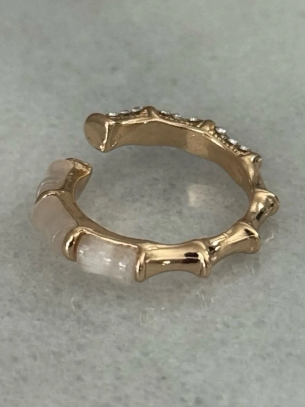 Gold Crystal Bamboo Wrap Wring   Brand New  Gold Plated Stainless Steel